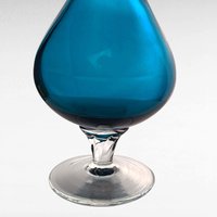 Vintage Blue Art Glass Decanter Set, 4 Cordial Glasses, 12 Inches Tall, Mid-Century Modern Barware, Cobalt Blue Glassware