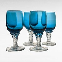 Vintage Blue Art Glass Decanter Set, 4 Cordial Glasses, 12 Inches Tall, Mid-Century Modern Barware, Cobalt Blue Glassware