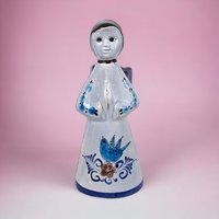 Vintage Mexican Pottery Angel Figurine | Praying Angel with Bluebird | Folk Art Sculpture | Southwestern Decor | Ceramic Angel