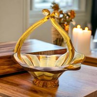Vintage Amber Art Glass Basket | Hand Blown Glass Candy Dish | Mid Century Modern Decor