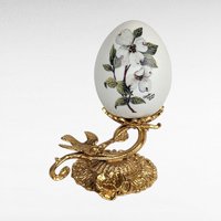 1999 Glynda Turley Floral Egg | Hand Painted Emu Egg on Gold Stand | Dogwood Blossom Art | Unique Gift for Nature Lovers