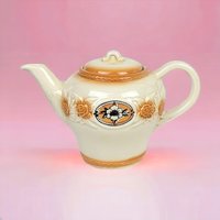 Vintage Porcelier Teapot | Brown Medallion & Sunflower Design | Cream Ceramic with Orange Accents |  Collectible Teapot