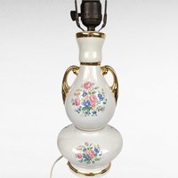 Vintage Ceramic Table Lamp | Floral Decor | Gold Accents | White Ceramic Lamp |  Boudoir Lamp | Bedroom Decor | Retro Lighting