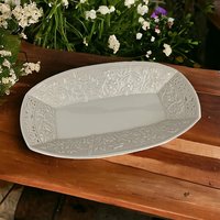 Lenox Jasmine Serving Tray | Large Oblong Platter | Cream Ceramic with Reticulated Design | Vintage Servingware | Home Decor