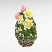 PartyLite Floral Basket Candle Holder | Retired | Ceramic Flower Basket | Tulips, Daffodils, Hyacinth | Spring Decor