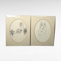 1975 Sharon Johnson Mother and Child Prints, Set of 2, 14x11 Inch, Vintage Pencil Drawings, Wall Decor, Nursery Art, Gift for Mom