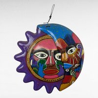 Mexican Folk Art Sun and Moon Terracotta Wall Decoration.