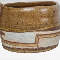 Vintage Handmade Art Pottery Mug, Studio Pottery, Brown and White Glaze, Rustic Coffee Mug