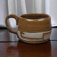 Vintage Handmade Art Pottery Mug, Studio Pottery, Brown and White Glaze, Rustic Coffee Mug