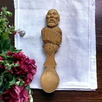 1999 Koctpoma Hand Carved Wooden Spoon, Russian Folk Art, Musician Spoon, Accordion Player, Collectible Spoon, Kitchen Decor