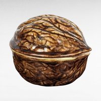 Hand Painted Walnut Trinket Box, Ceramic Walnut Bowl, Signed Bunny, Decorative Box, Unique Gift, Vintage Decor