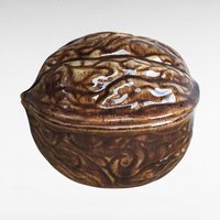 Hand Painted Walnut Trinket Box, Ceramic Walnut Bowl, Signed Bunny, Decorative Box, Unique Gift, Vintage Decor