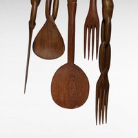 Hand Carved Tribal Wooden Utensils, African Art, Decorative Utensils, Wall Decor, Set of 6
