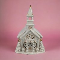 Vintage Hand Painted Porcelain Church | Illuminated Christmas Village Church | Holiday Decor