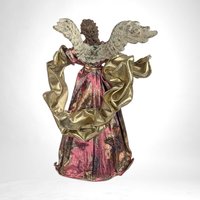 Vintage Angel Tree Topper, 9.5" Floral Fabric Angel, Christmas Angel Treetop, Holiday Decor, Gold Angel, Pink and Purple Angel