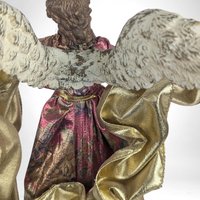 Vintage Angel Tree Topper, 9.5" Floral Fabric Angel, Christmas Angel Treetop, Holiday Decor, Gold Angel, Pink and Purple Angel