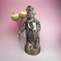 Vintage Metal Clown Bank | Silver-Tone Clown with Balloons | Retro Coin Bank | Collectible Bank