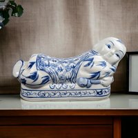 Vintage Chinese Porcelain Headrest | Blue and White Pillow | Chinese Ceramic Pillow | Asian Decor