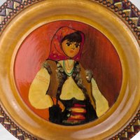 Vintage Romanian Handpainted Wooden Plate, Wall Decor, Folk Art, Collectible Plate, Traditional Romanian Design, 7 inches