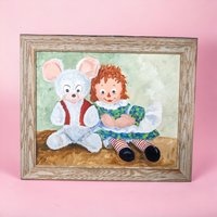1973 Vintage Raggedy Ann Painting | Framed Artwork | Mouse | Harriet Ellis | Collectible