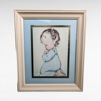 Vintage Charlot Byj Children Praying Prints | Framed Nursery Art | Religious Art | Christian Decor | 12.5 x 10.75 Inch