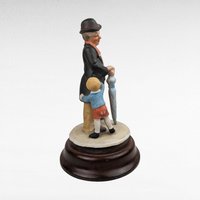 Vintage Albert Price Ceramic & Wood Music Box, Man and Child Figurine, Unknown Song, Collectible Music Box