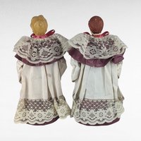 Vintage Caroler Figure Pair, Christmas Choir Singers, Holiday Decor, Small Tree Toppers, 10 inches Tall, Retro Christmas Decorations