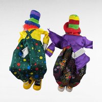 Vintage Ganz Circus Clown Shelf Sitter Doll Pair - Ceramic Hands, Feet, Head - Collectible
