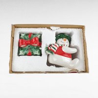 Vintage Christmas Decor Lot, Fitz and Floyd Nutcracker Platter, Musical Santa, Snowman Salt & Pepper