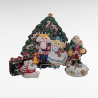 Vintage Christmas Decor Lot, Fitz and Floyd Nutcracker Platter, Musical Santa, Snowman Salt & Pepper