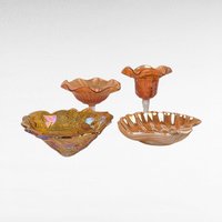 Vintage Marigold Glass Set, 4 Pieces, Compote, Candy Dishes,  Loganberry Bowl,  Iridescent Glassware, Home Decor, Gift for Collector