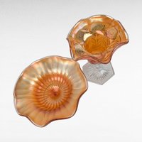 Vintage Marigold Glass Set, 4 Pieces, Compote, Candy Dishes,  Loganberry Bowl,  Iridescent Glassware, Home Decor, Gift for Collector
