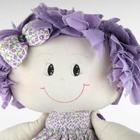 Vintage Handmade 19" Doll | Purple Floral Dress | Collectible Doll | Gift for Doll Lovers