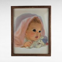 Vintage 1960s Northern Tissue Baby Framed Print | Baby with Pink Blanket | Nursery Decor | Retro Wall Art