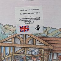 1991 David Winter Audrey's Tea Room Cottage, Signed, Collectible English Village, Thatched Roof, Gift for Tea Lovers