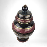 Vintage Andrea by Sadak Ginger Jar, Black and Red Porcelain Urn,  Gold Gilding, Decorative Jar with Lid,  Home Decor