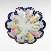 Vintage Hand-Painted Porcelain Bowl, Scalloped Floral Bowl, Cobalt Blue and Gold Trim, Decorative Bowl, Candy Dish