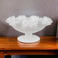 Fenton Silvercrest Milk Glass Ruffled Pedestal Dish | Vintage Candy Dish | 1960s Glassware | Candy Dish