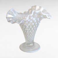 Vintage Fenton Moonstone Hobnail Vase | Opalescent Milk Glass | Ruffled Vase | Vintage Glassware | 5.5 Inches