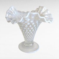 Vintage Fenton Moonstone Hobnail Vase | Opalescent Milk Glass | Ruffled Vase | Vintage Glassware | 5.5 Inches