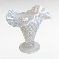 Vintage Fenton Moonstone Hobnail Vase | Opalescent Milk Glass | Ruffled Vase | Vintage Glassware | 5.5 Inches