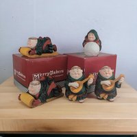 Dept 56 Merrymakers Figurine Lot | 5 Piece Set | Martin the Mandolinist | Thaddeus the Tobogganist | Vintage Christmas Decor