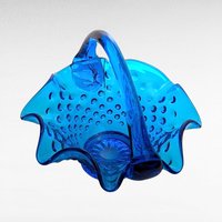 Fenton Blue Hobnail Glass Basket | Vintage Candy Dish | Ruffled Edge | Collectible Glassware