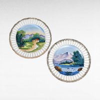 Pair of Kimiko Hand-Painted Reticulated Plates | Landscape Scenes | 7 Inch | Vintage Decor