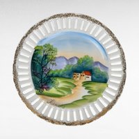 Pair of Kimiko Hand-Painted Reticulated Plates | Landscape Scenes | 7 Inch | Vintage Decor