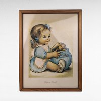 Vintage Herbert Dubler "Helping Herself" Framed Print | Girl with Cookie Jar Art | Children's Room Decor | Wall Decor | Retro Art