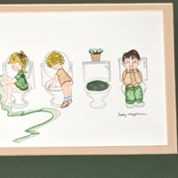 Original 1997 Judy Hagstrom Framed "I Did It My Way"  Hand-Painted Watercolor, Whimsical Children's Art, Bathroom Humor, 15.5 x 10.25 Inches