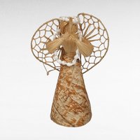 Collection of 5 Vintage Fiber Angels, Handmade Christmas Ornaments, Rustic Angel Decor, Lace and Straw Angels