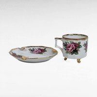 Vintage Victoria Ceramics Ashtray and Cup Set, Pink Roses, Gold Accents, Porcelain, Collectible, Vanity Set