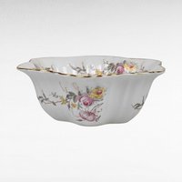 Vintage German Porcelain Serving Bowl, Floral Design, Gold Rim, 8 Inches Wide, White with Pink and Yellow Roses